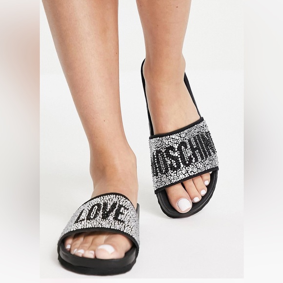 Love Moschino Crystal Logo Slides-NWT and box!,Specials : American Fashion Style Bags On Sale